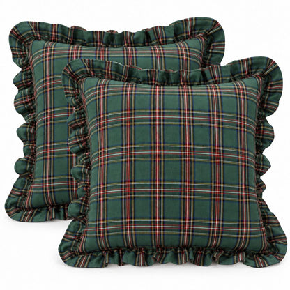 2 Pack Christmas Plaid Ruffle Throw Pillow Covers 18 x 18 Inch for Couch and Bed