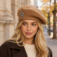 Rhinestone Star Embellished Knit Wool Beret