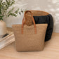 Palm Tree Woven Tote Bag Large Capacity Shoulder Handbag with Faux Leather Handles