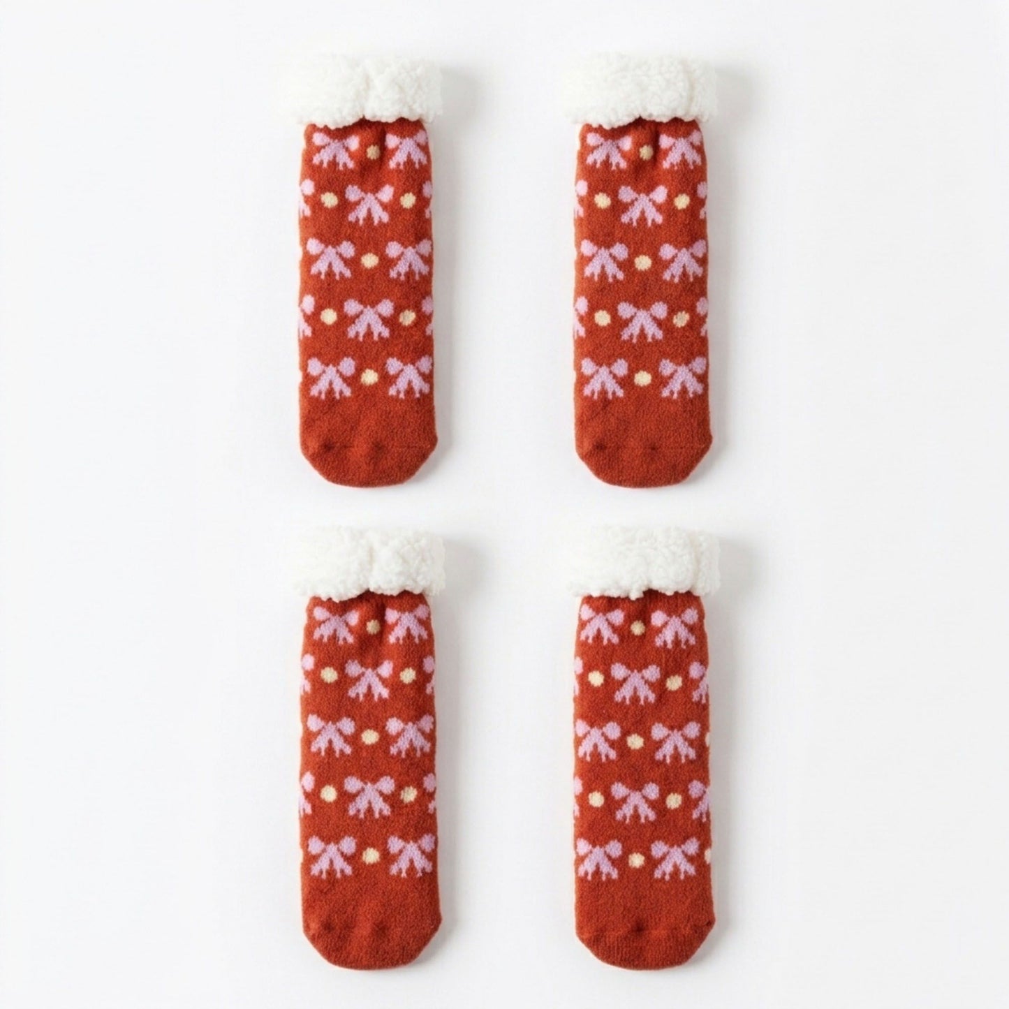 Fuzzy Bow Crew Socks 2 Pair US 5-10.5