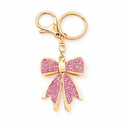 2pc Bow Rhinestone Keychain Bag Charm with Lobster Clasp and Key Ring