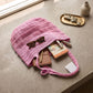 Crochet Knit Tote Bag with Openwork Ruffle Design and Long Handles