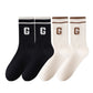 4-Pair Pack Ribbed Cotton Crew Socks with Striped Cuffs and G Letter Detail in Neutral Athletic Color Combinations