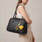 Peach Bag Charm with Braided Leather Loop and Gold Tone Hardware