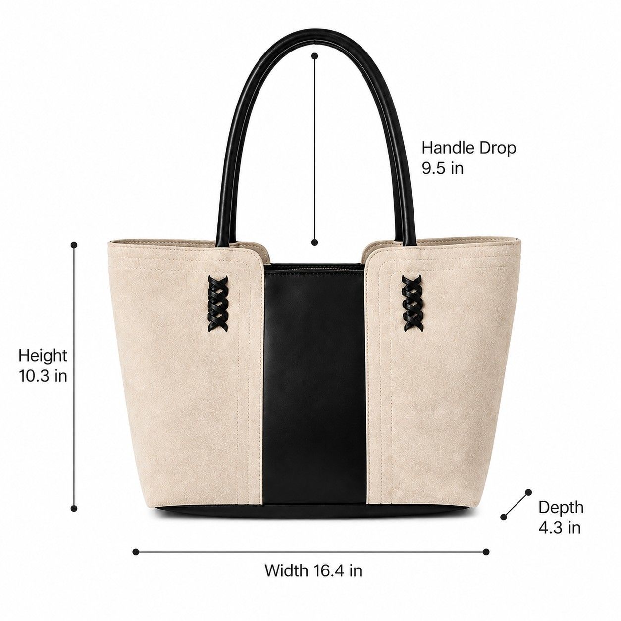 Faux Suede Tote Bag with Double Shoulder Handles Zip Closure and Interior Pockets