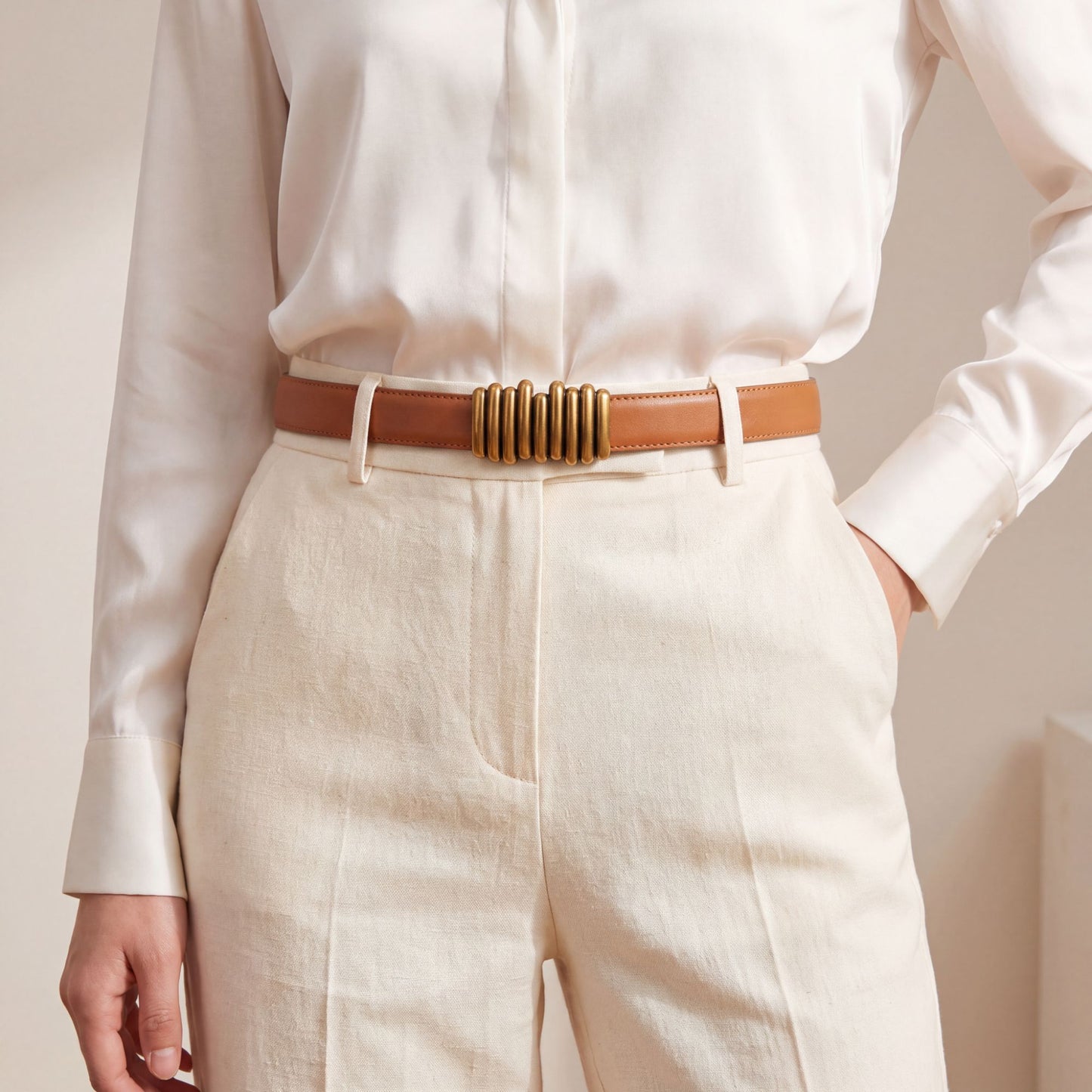 Skinny Waist Belt Thin Dress Belt with Rounded Metal Buckle 39.4 in