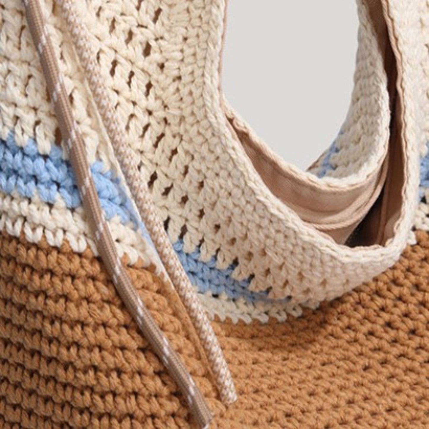 Woven Crochet Straw Beach Tote Bag Striped Vacation Shoulder Bag Bohemian Summer Hobo Purse