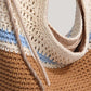 Woven Crochet Straw Beach Tote Bag Striped Vacation Shoulder Bag Bohemian Summer Hobo Purse