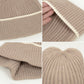 Ribbed Knit Beanie Hat with Contrast Trim and Folded Cuff
