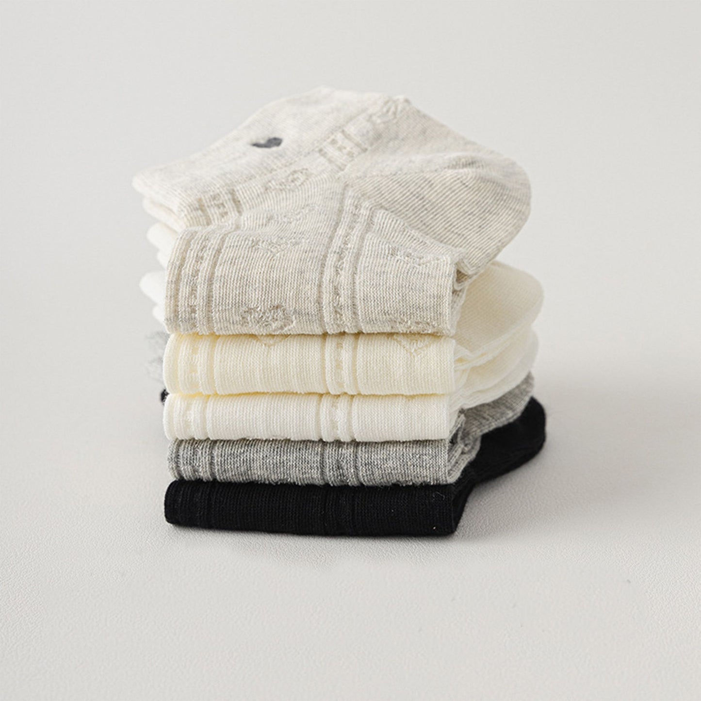 4 Pairs Heart Pattern Breathable Short Crew Socks Soft Stretch Knit Design Multiple Color Options