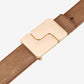 Suede Leather Belt with Geometric Gold Tone Buckle 39.4in
