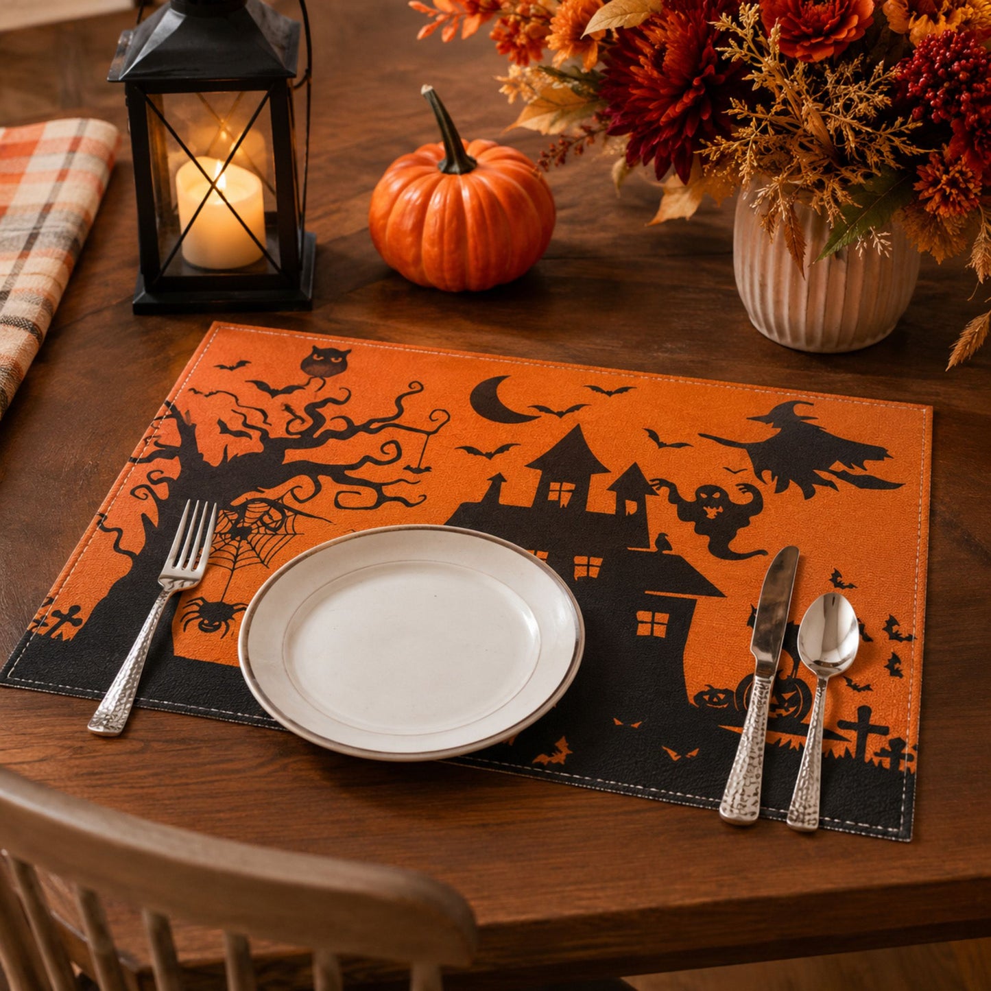 Halloween Ghost Pumpkin Skeleton Placemat Set of 4