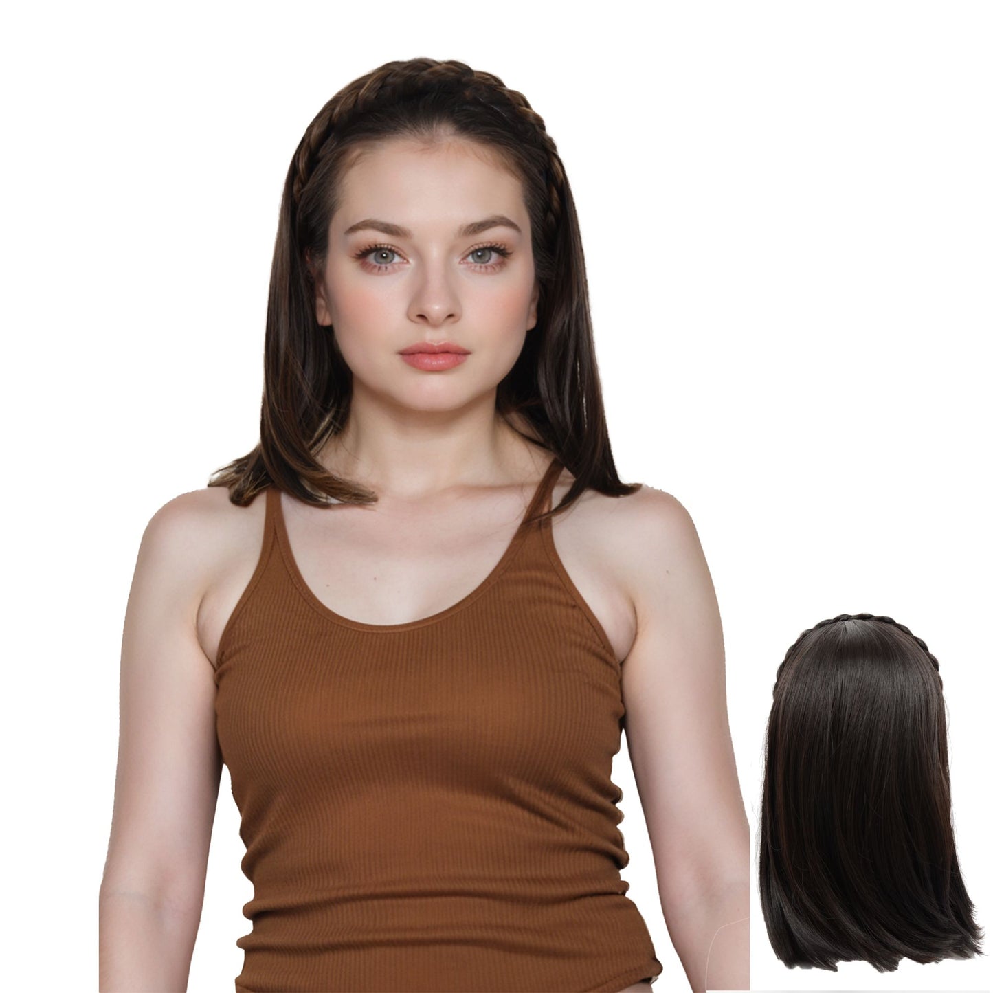 Braided Hairband Wig with Straight Shoulder Hair Extensions Casual Hairpiece for Holiday