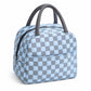 Checkered Insulated Lunch Bag Reusable Zipper Tote with Front Pocket