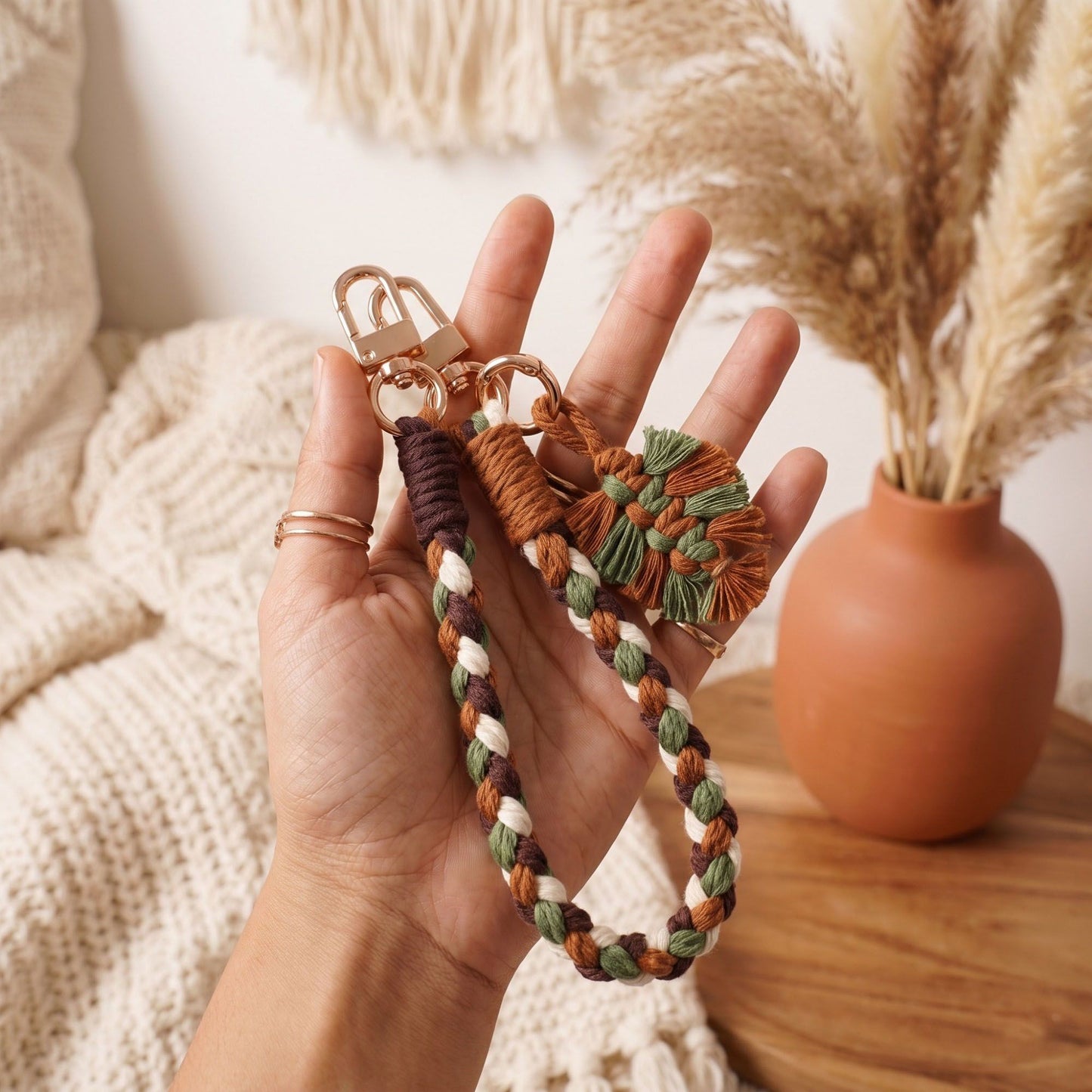 Braided Wrist Strap with Detachable Leaf Charm