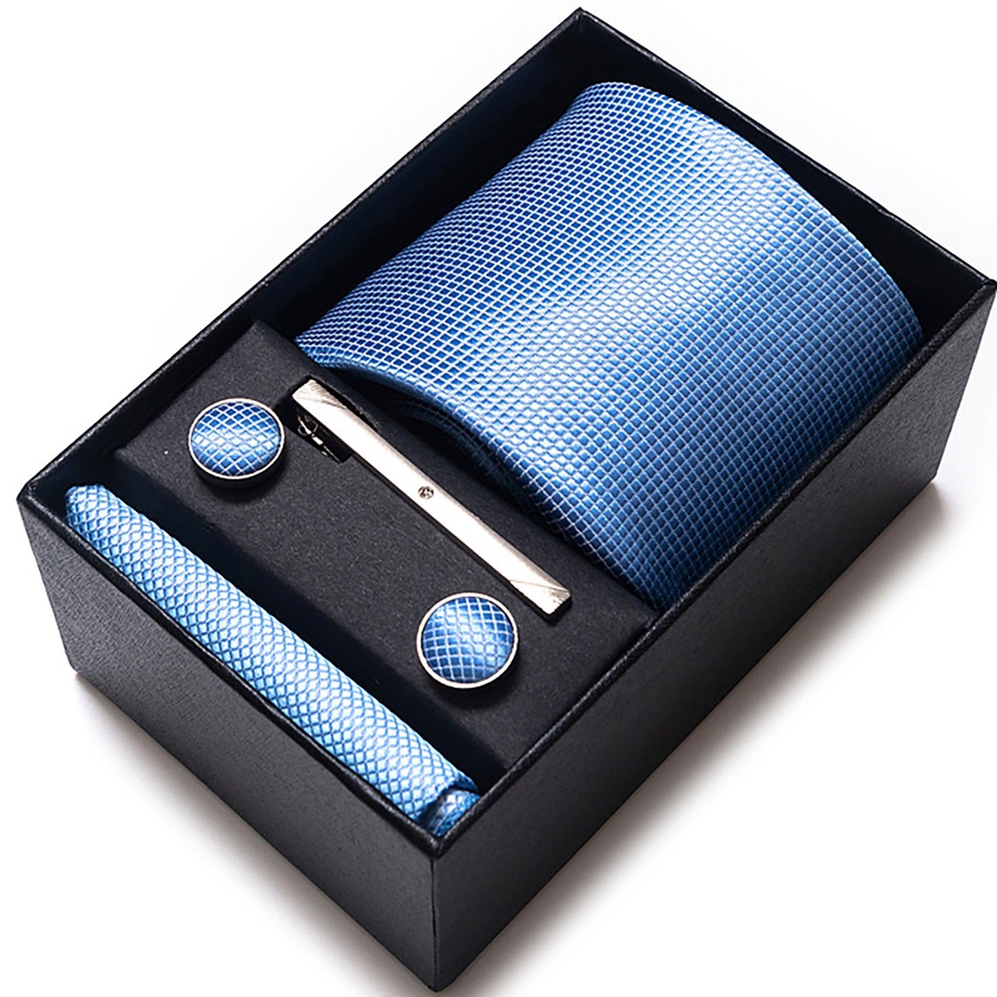 Men's Jacquard Woven Tie Set with Pocket Square Cufflinks and Tie Clip