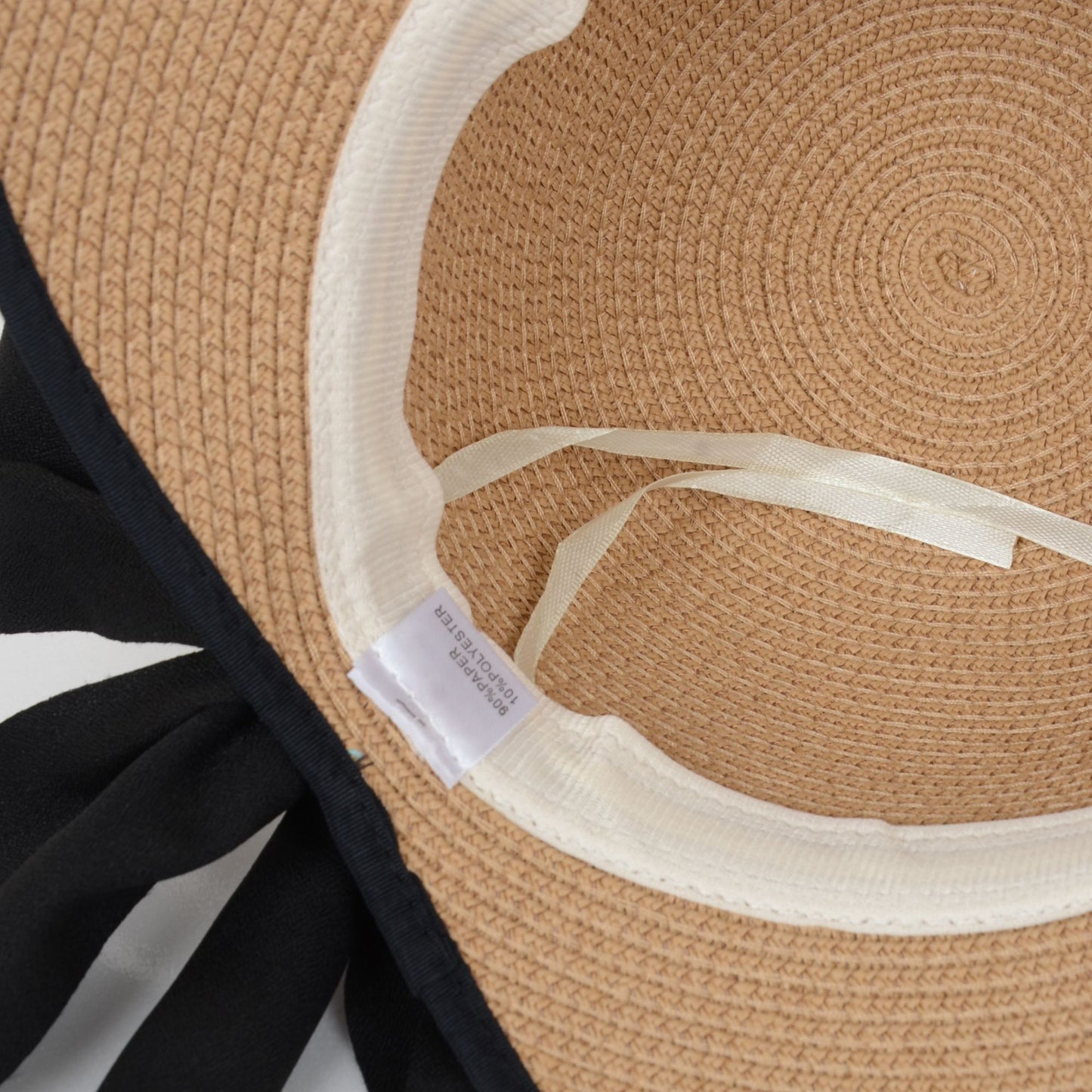 Women's Wide Brim Straw Hat with Braided Band and Contrast Bow Detail