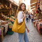 Faux Suede Tote Bag Large Capacity Slouchy Shoulder Bag with Magnetic Closure