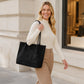 Faux Suede Tote Bag with Removable Zip Pouch and Double Shoulder Handles