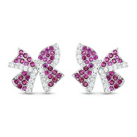 Women's Bow Knot Stud Earrings with Crystal Rhinestone Embellishments