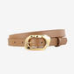 Genuine Leather Skinny Belt with Irregular Gold Tone Buckle 39.4in