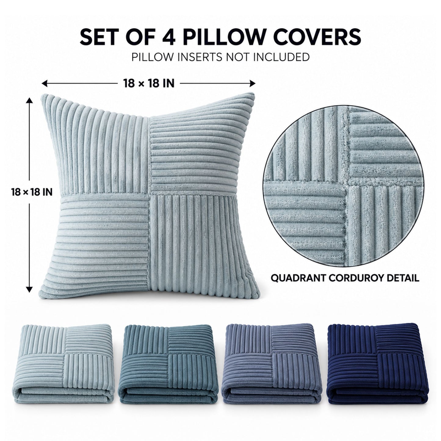 4 Pack Patchwork Corduroy Throw Pillow Covers 18 x 18 Inch for Sofa and Bed