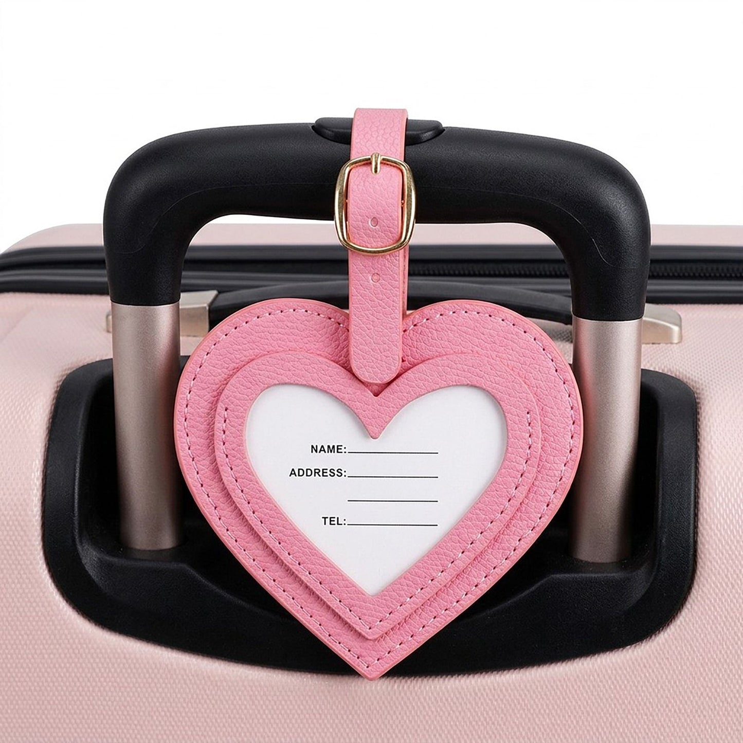 2 Pack Heart Shaped Luggage Tags with Buckle Straps