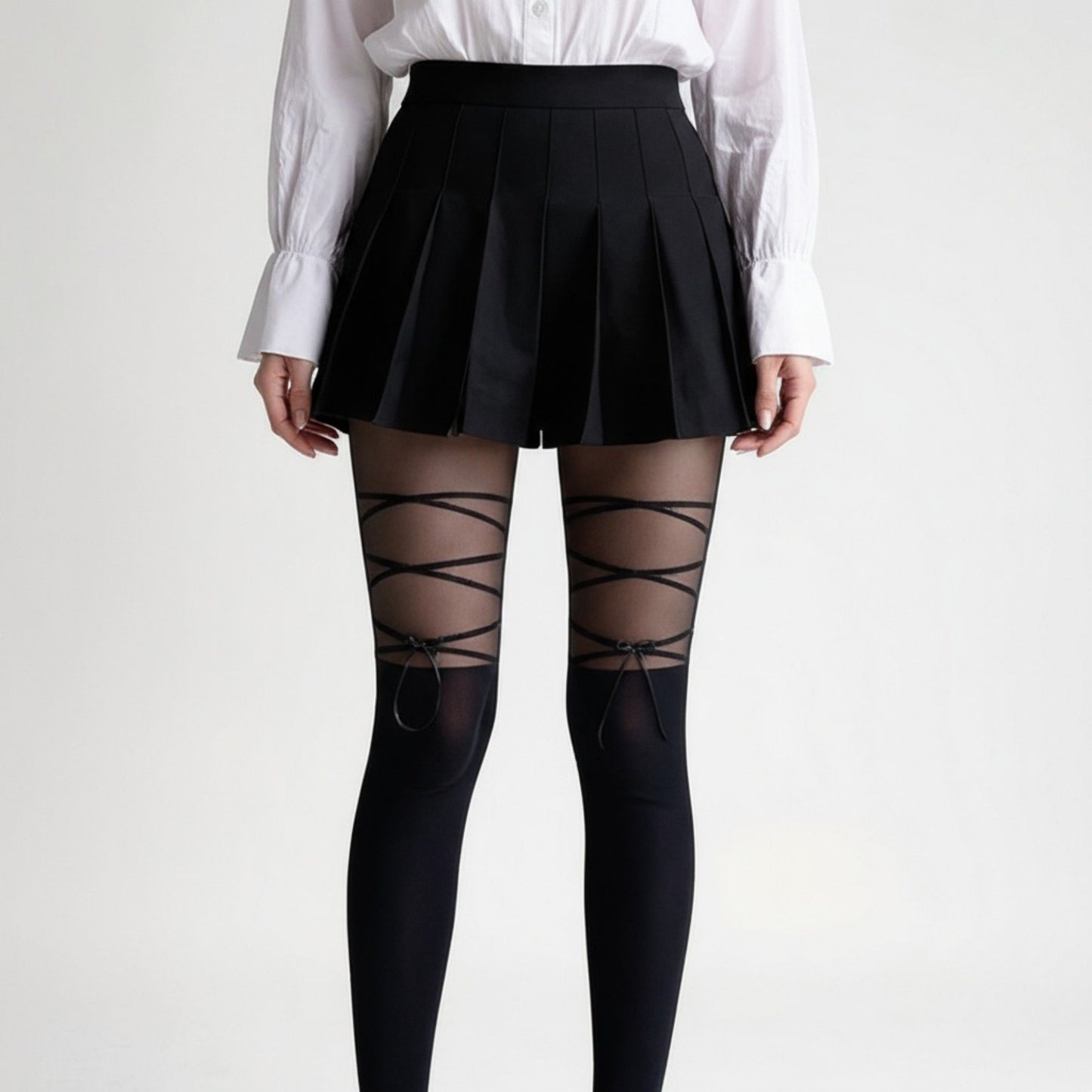 2pcs Women's Sheer Tights with Crisscross Lace-Up Detail and Opaque Lower Leg Design