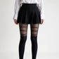 Sheer Tights with Crisscross Lace-Up Detail and Opaque Lower Leg Design