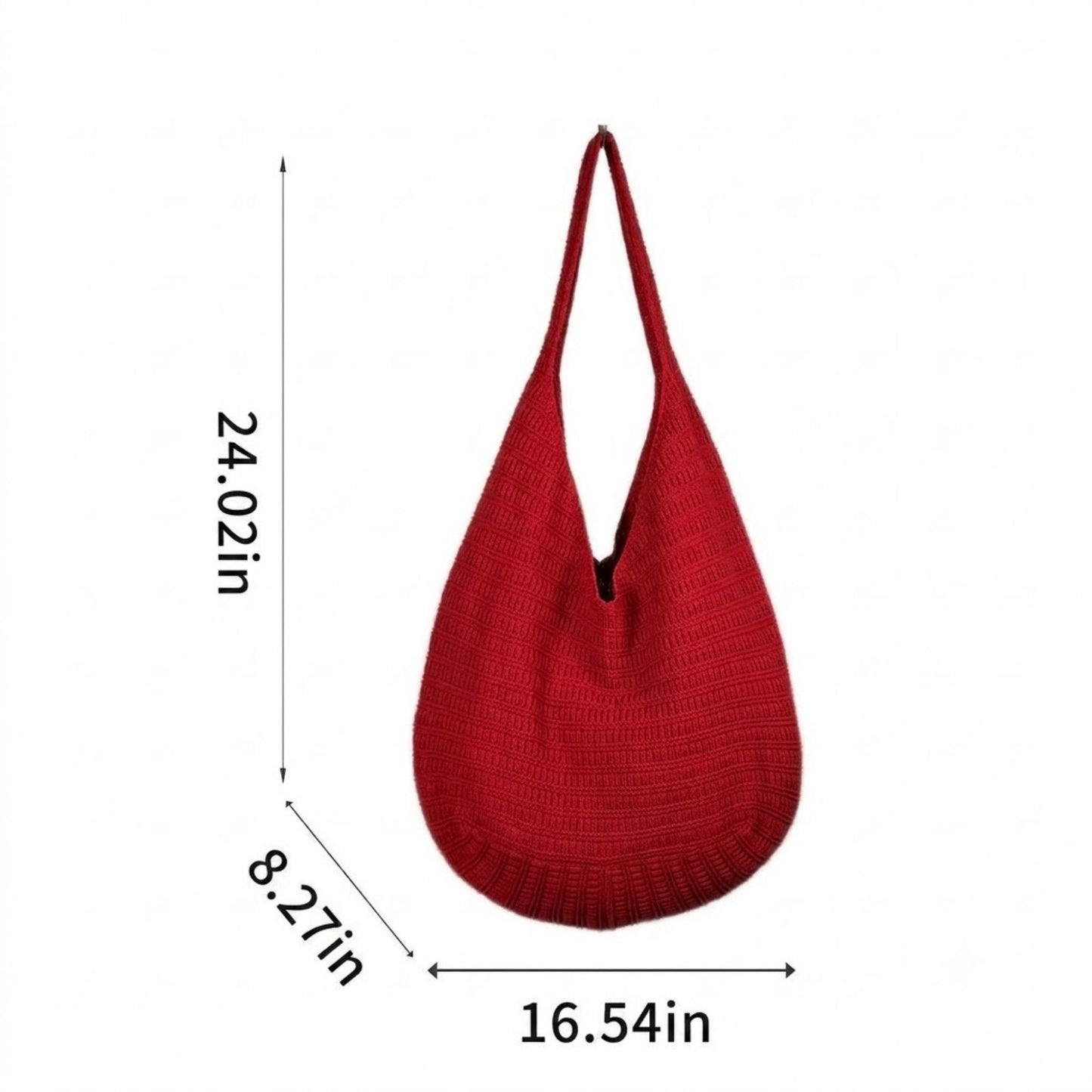 Knit Hobo Shoulder Bag with Slouchy Shape Textured Crochet Look and Wide Strap for Casual Carry