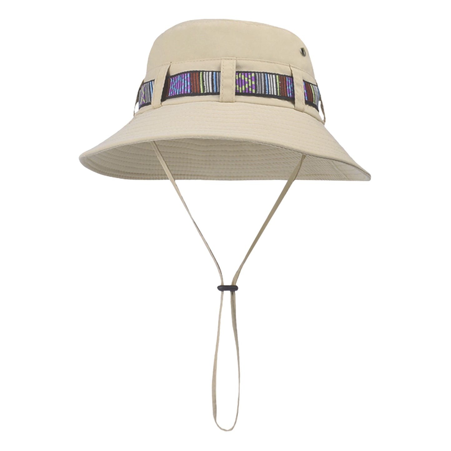 Wide Brim Bucket Hat with Colorful Ribbon Trim Breathable Mesh Lining and Adjustable Chin Strap for Outdoor Use
