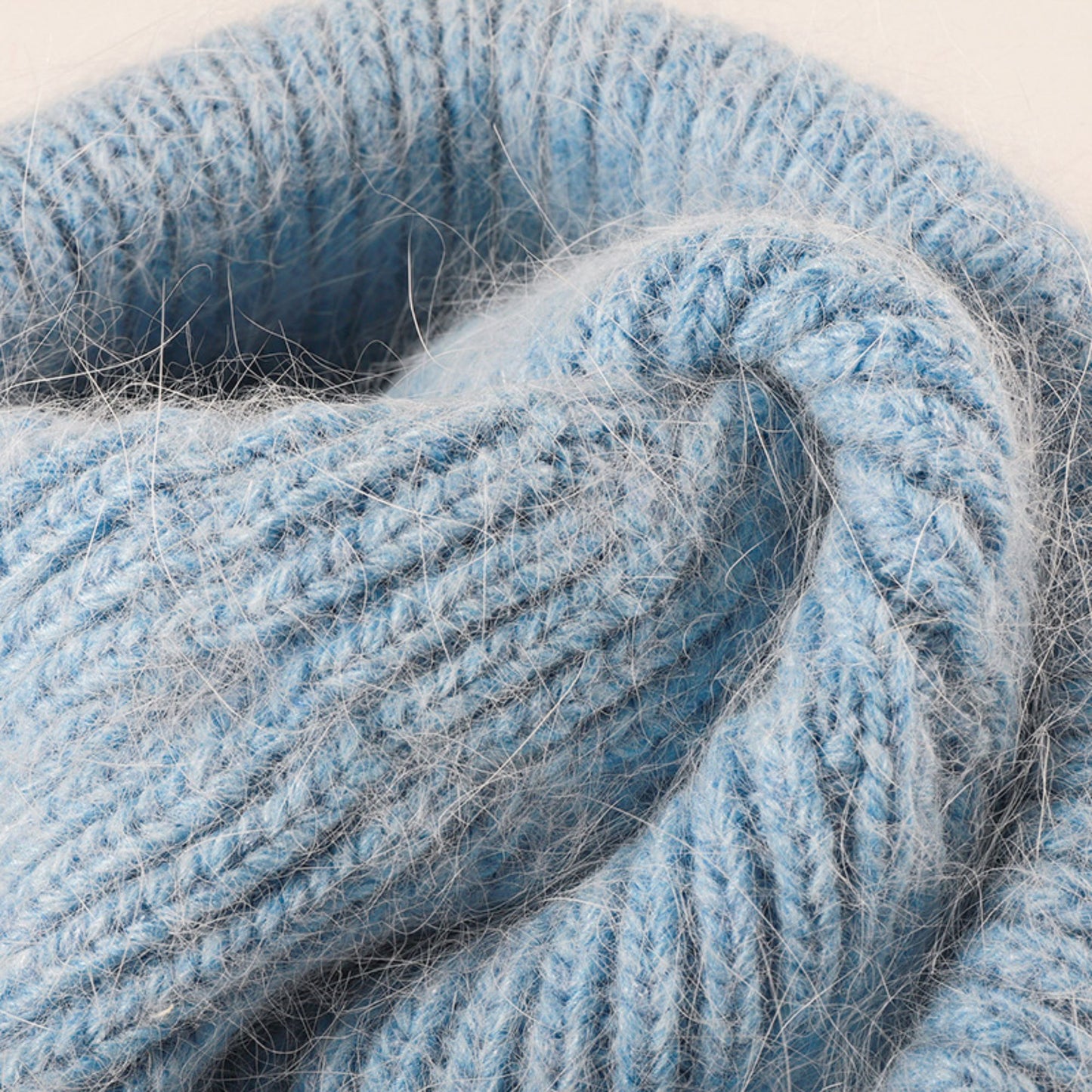 Fuzzy Knit Beanie Hat with Ribbed Cuff