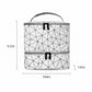 Two-Tier Cosmetic Organizer Bag with Geometric Print Dual Zippers Carry Handle and Interior Pockets