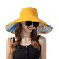 Wide Brim Floppy Sun Hat with Colorful Printed Underside UV Protection Lightweight Foldable Design for Outdoor Use