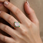 Women's White Jade Ring with Crystal Halo and Green Gemstone Accents