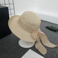 Women Straw Sun Hat Wide Brim Woven Beach Hat Bow Tie Detail Breathable Summer Hat