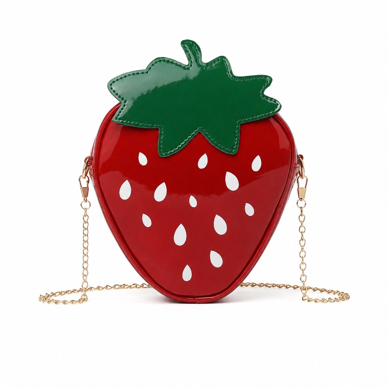 Strawberry Shaped Crossbody Bag with Chain Strap and Zip Closure