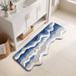 Abstract Ocean Wave Plush Bathroom Mat with Irregular Scalloped Edge
