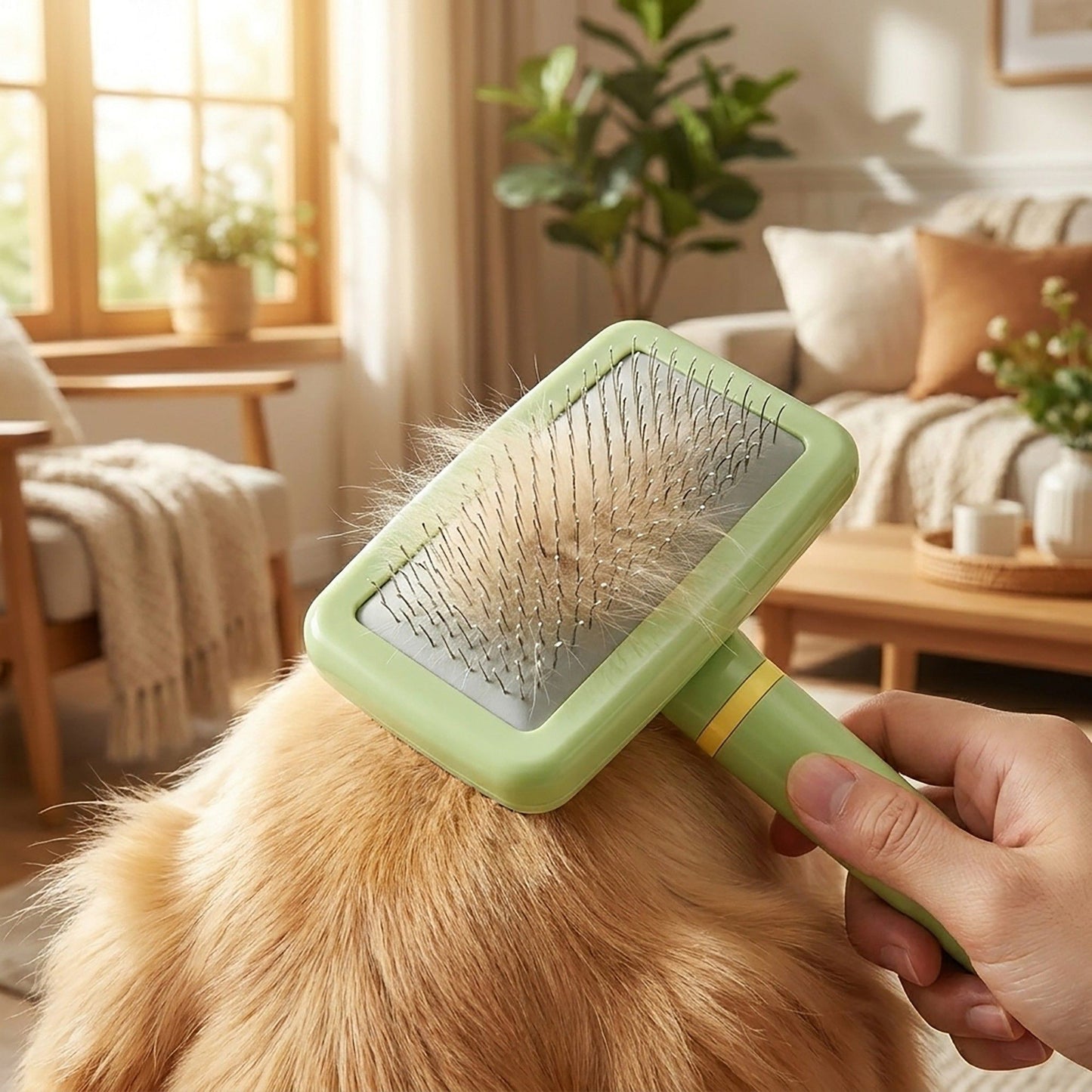 Pet Slicker Brush for Dogs and Cats with Comfortable Handle and Fine Bristles Grooming Tool