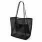 Mesh Tote Bag Large Capacity Lightweight Polyester Shoulder Handbag with Inner Pouch