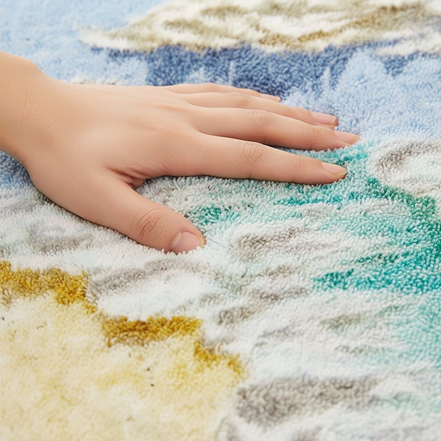 Tufted Floor Mat with Ocean Wave and Cloud Design Non Slip Backing Soft Plush Decorative Indoor Rug