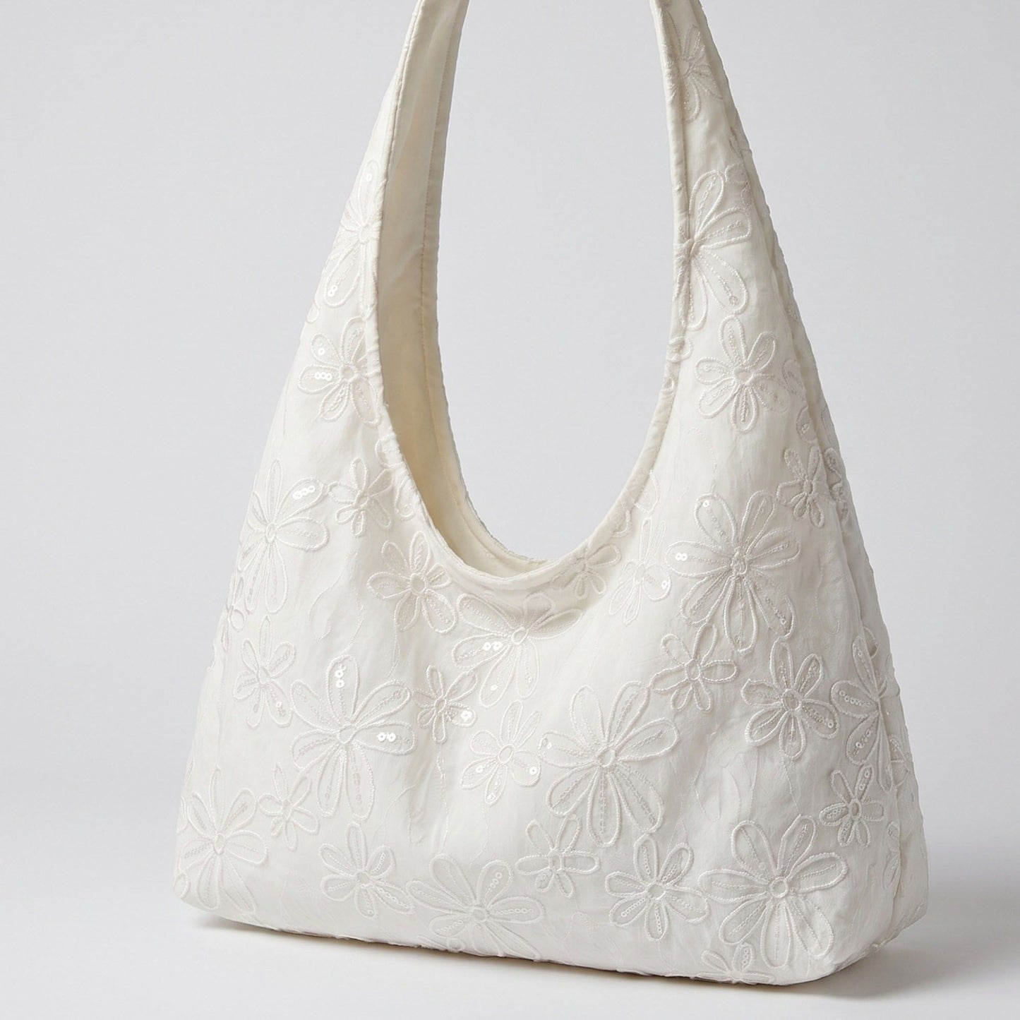 Floral Sequin Lace Slouchy Hobo Bag 15.5x10.5x4.5in