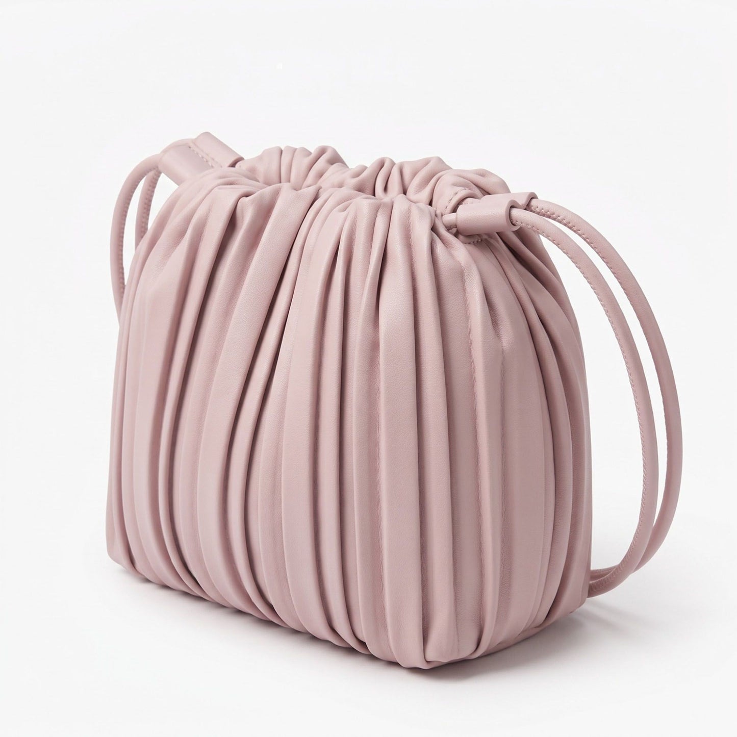 Pleated Crossbody Bucket Bag with Long Shoulder Strap and Gathered Top 7.5x8.5x3.5in