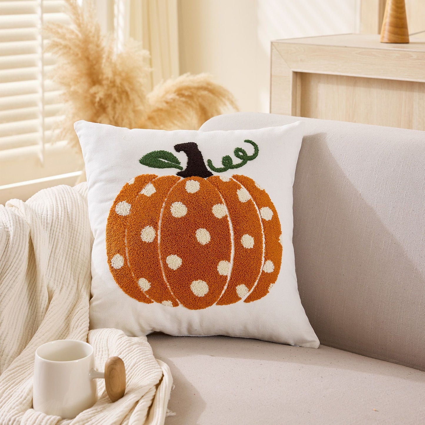 Halloween Fall Pumpkin Ghost Decorative Throw Pillow Cover 17.7x17.7in