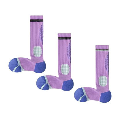 3-Pair Set Colorblock Athletic Knee-High Socks with Cushioned Heel Arch Support for Daily Fitness