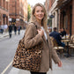 Leopard Print Slouchy Shoulder Tote Bag Soft Lightweight Large Capacity Everyday Carryall