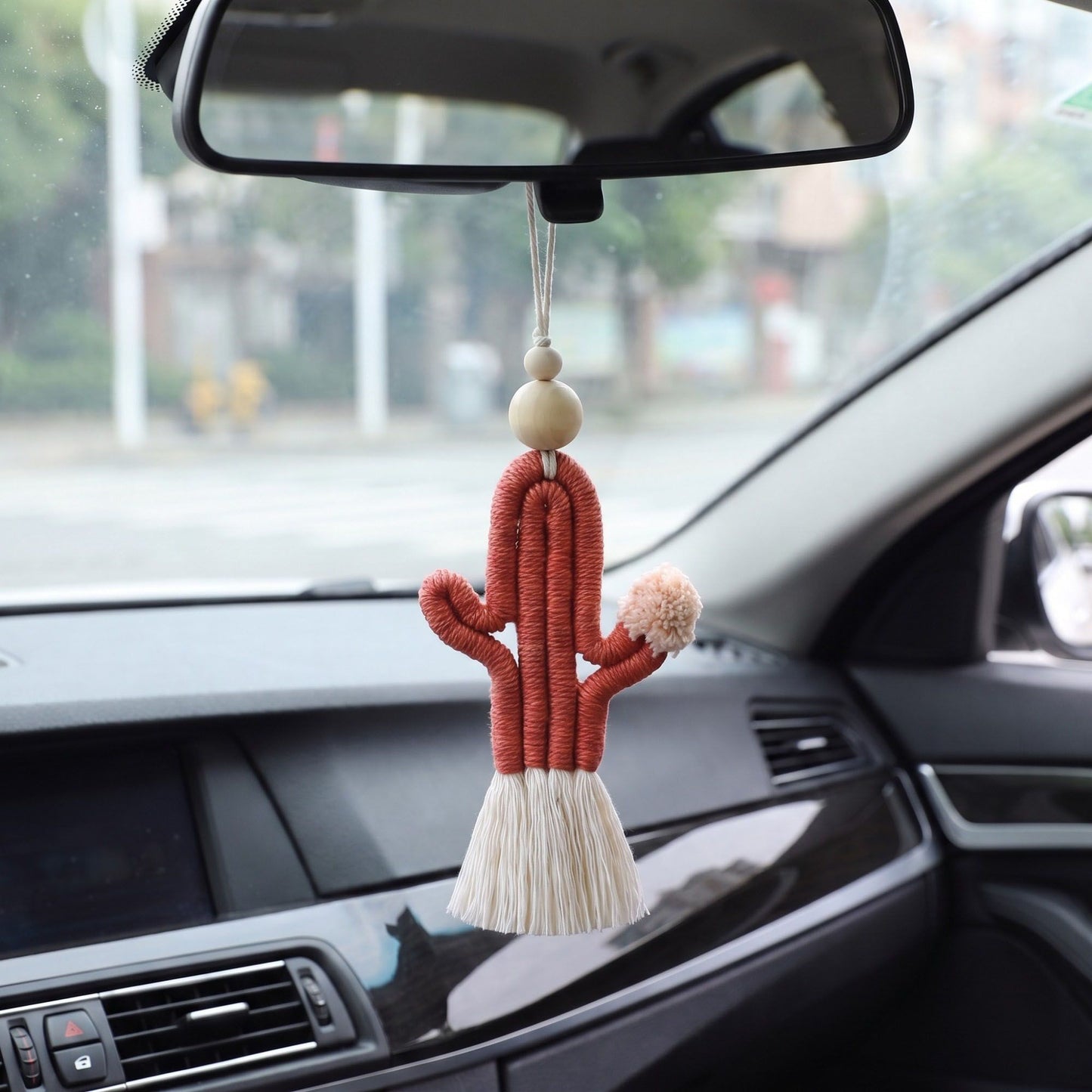 Cactus Macrame Keychain with Tassel Bag Charm