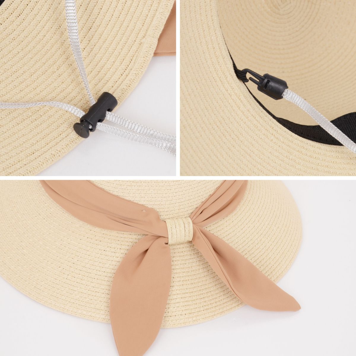 Women's Woven Floppy Sun Hat with Wide Ribbon Knot Detail and Curved Brim