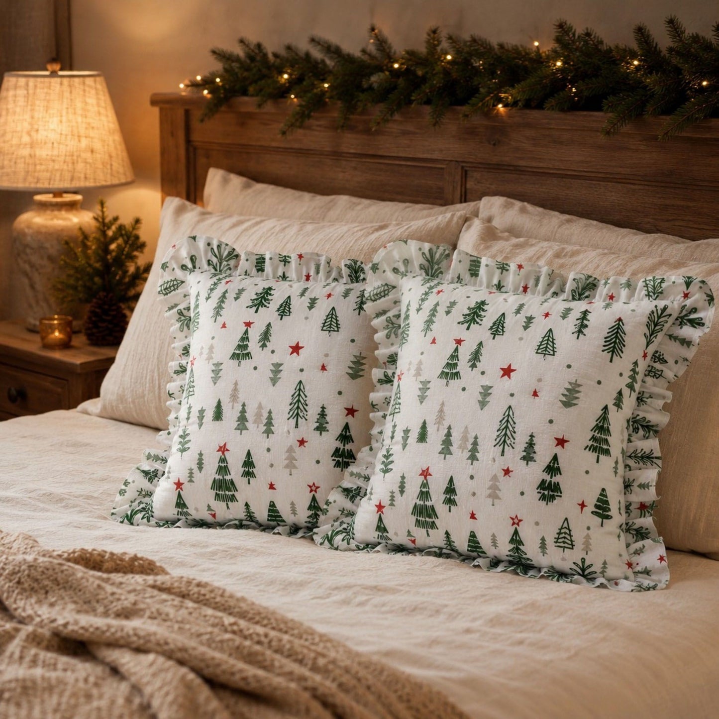2 Pack Christmas Tree Ruffle Decorative Throw Pillow Covers