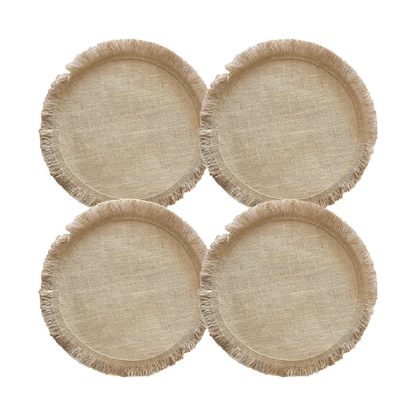 4 Pack Round Woven Fringe Placemats Farmhouse Heat Resistant Table Mats for Dining Table Decor